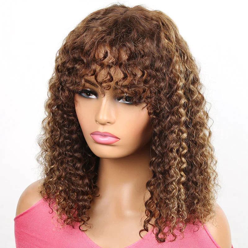 Frange Ombre Perruque Bob Cheveux Humains Brésiliens Curly - hjweavebeauty