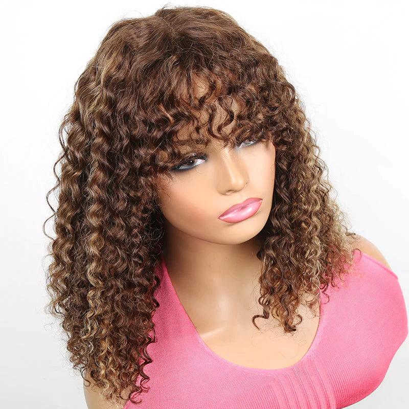 Frange Ombre Perruque Bob Cheveux Humains Brésiliens Curly - hjweavebeauty