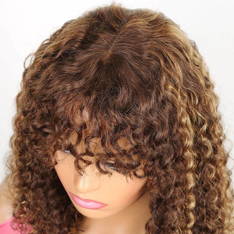 Frange Ombre Perruque Bob Cheveux Humains Brésiliens Curly - hjweavebeauty