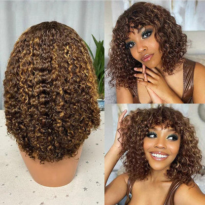 Frange Ombre Perruque Bob Cheveux Humains Brésiliens Curly - hjweavebeauty