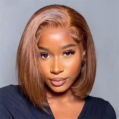 Glueless Chocolate Brown Bob Perruque Sans Colle Wear Go Cheveux Humains Lisse - hjweavebeauty