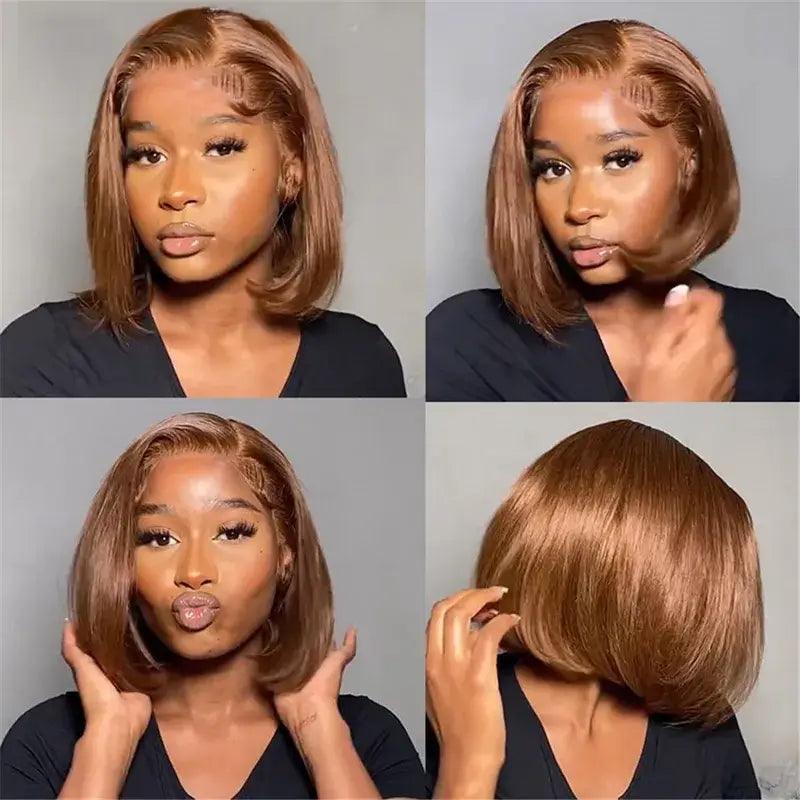 Glueless Chocolate Brown Bob Perruque Sans Colle Wear Go Cheveux Humains Lisse - hjweavebeauty