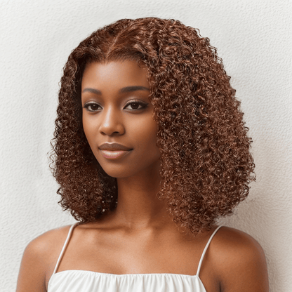 9x6 Glueless Nouveau Style Brun Chocolat Bob Perruque Sans Colle Bouclée