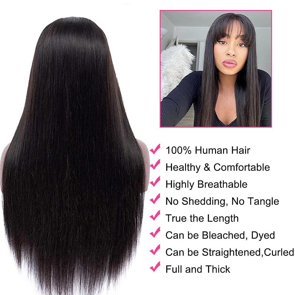 Perruque à Frange Cheveux Humains Brésilien Lisse - hjweavebeauty