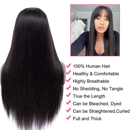 Perruque à Frange Cheveux Humains Brésilien Lisse - hjweavebeauty