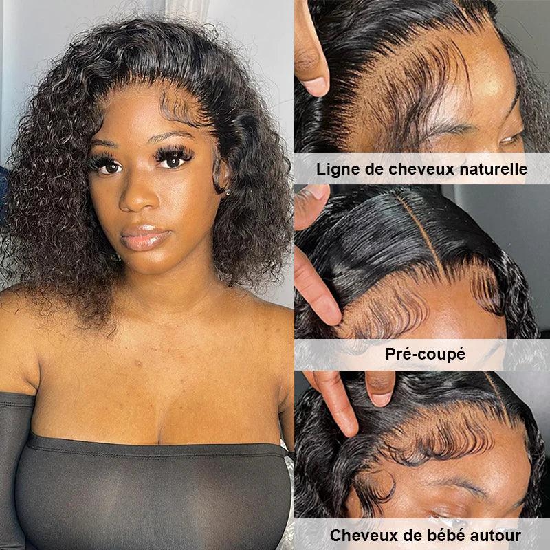 Perruque Courte Brésilienne Curly Bob Cheveux Humains - hjweavebeauty