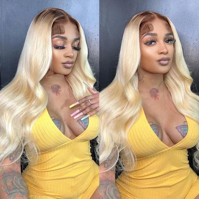 Perruques Colorées Cheveux Humains Ombre Blond Body Wave Brésilien Tissage - hjweavebeauty