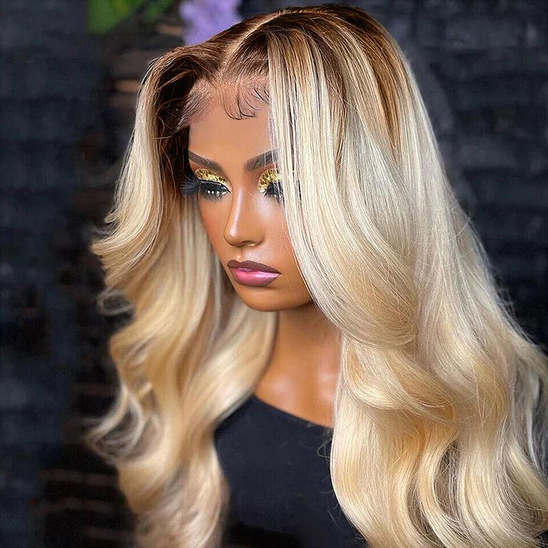 Perruques Colorées Cheveux Humains Ombre Blond Body Wave Brésilien Tissage - hjweavebeauty